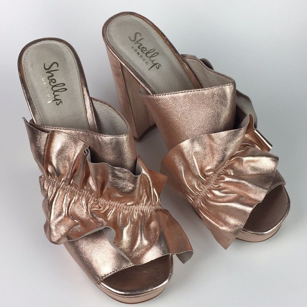 Shellys London Delphine Rose Gold Platform Mules